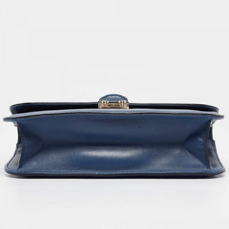 Pre Owned Valentino Blue Leather Large Glam Lock Chain Shoulder Bag