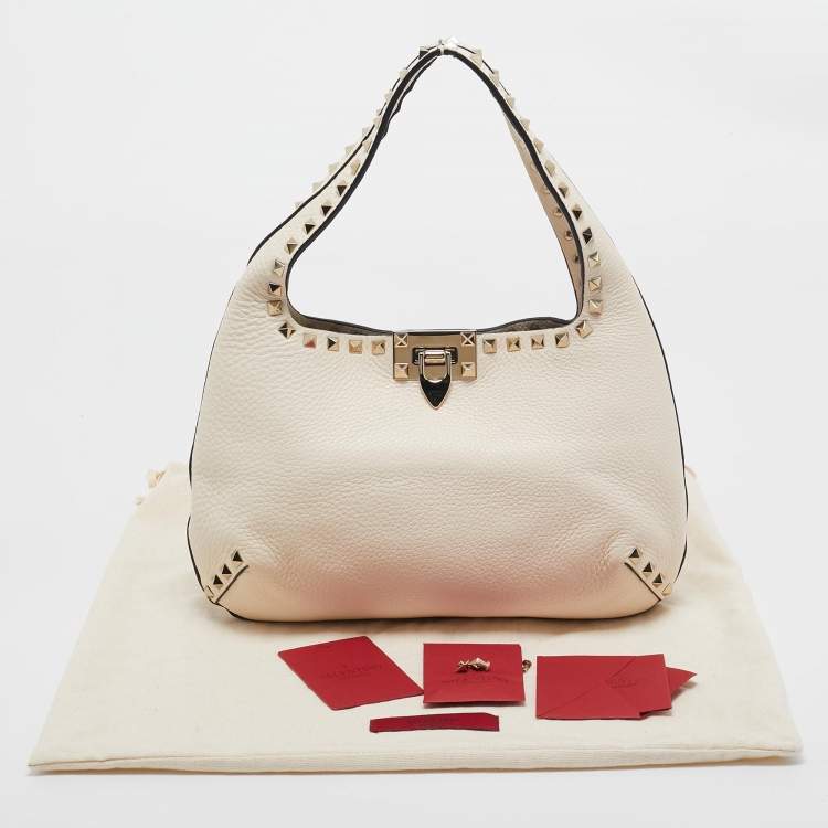 Pre Owned Valentino Off White Leather Rockstud Hobo