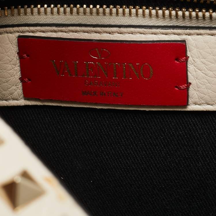 Pre Owned Valentino Off White Leather Rockstud Hobo