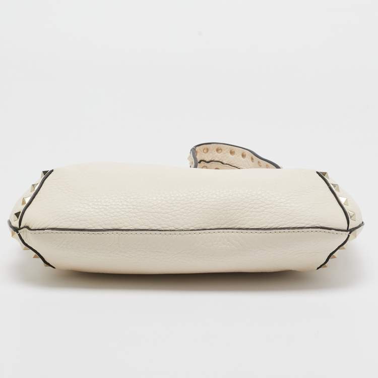 Pre Owned Valentino Off White Leather Rockstud Hobo