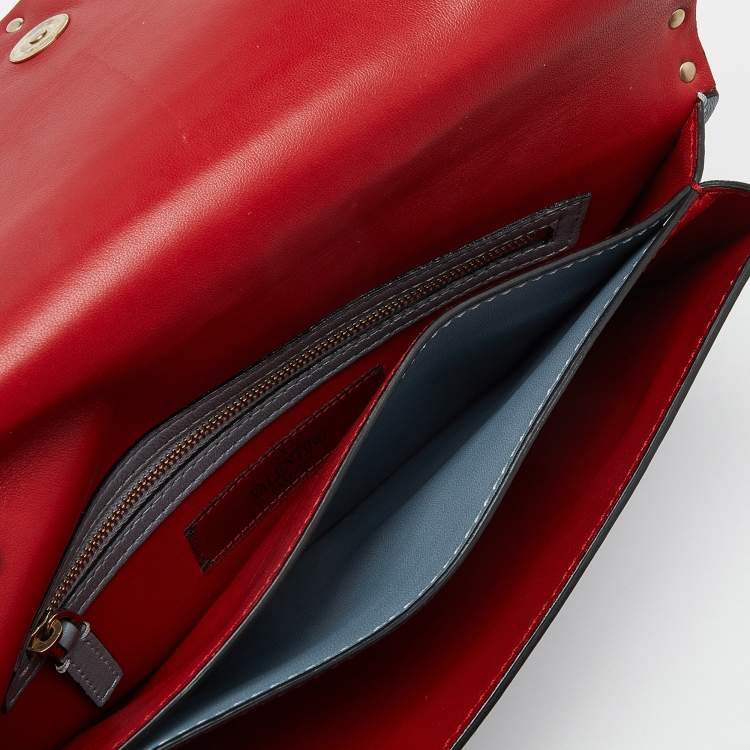 Pre Owned Valentino Blue Leather Flap Rockstud Clutch