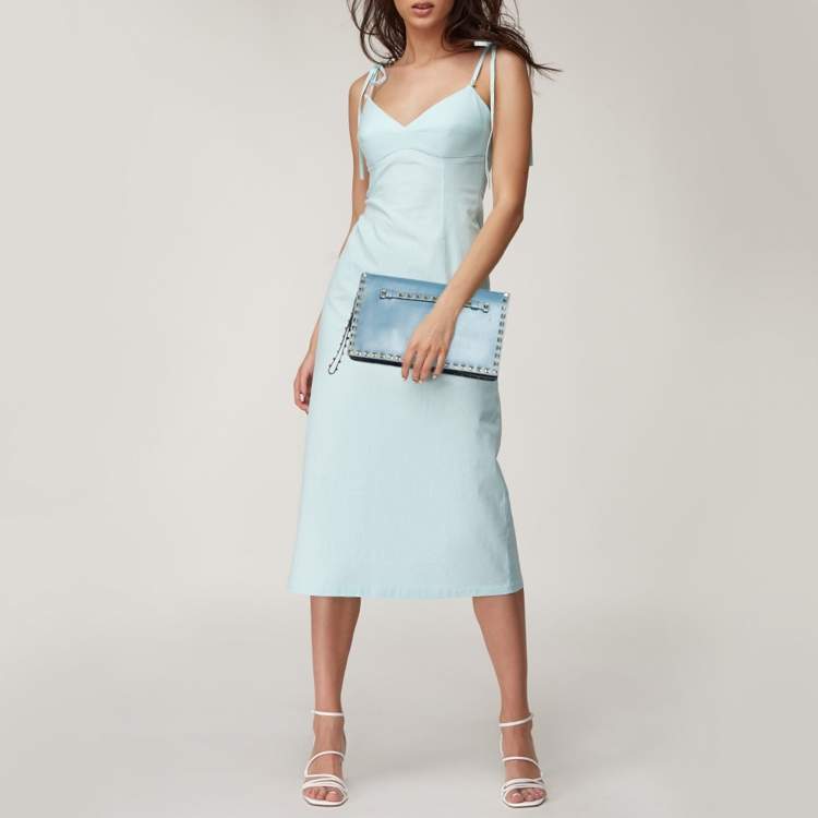 Pre Owned Valentino Blue Leather Flap Rockstud Clutch