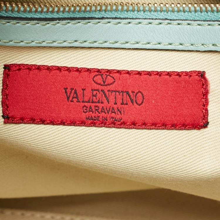 Pre Owned Valentino Light Blue Leather Medium Rockstud Trapeze Tote