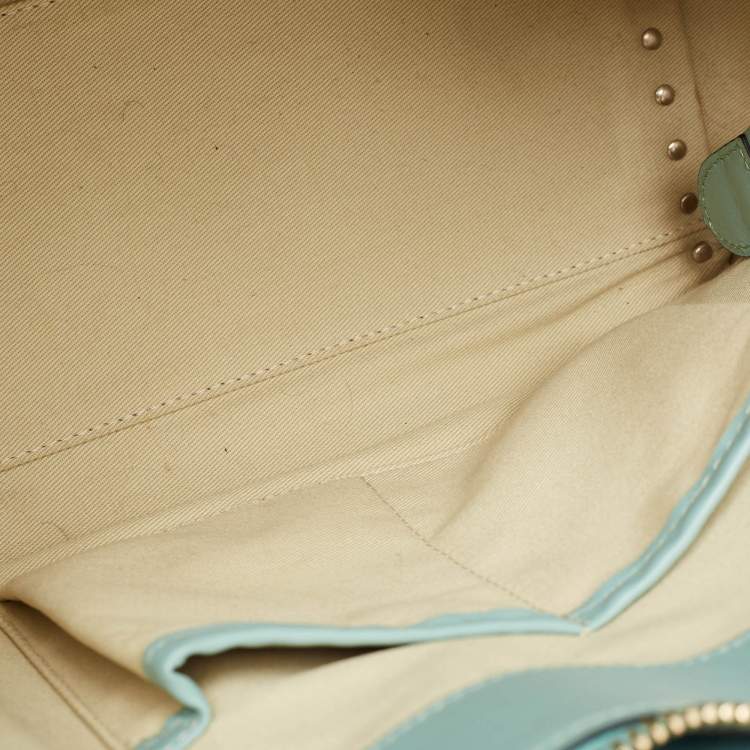 Pre Owned Valentino Light Blue Leather Medium Rockstud Trapeze Tote