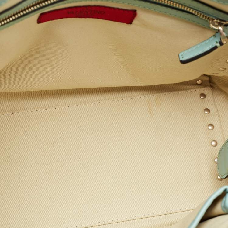 Pre Owned Valentino Light Blue Leather Medium Rockstud Trapeze Tote
