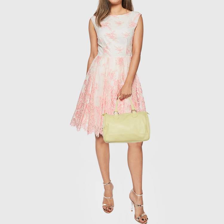 Pre Owned Valentino Yellow Leather Zip Boston Bag