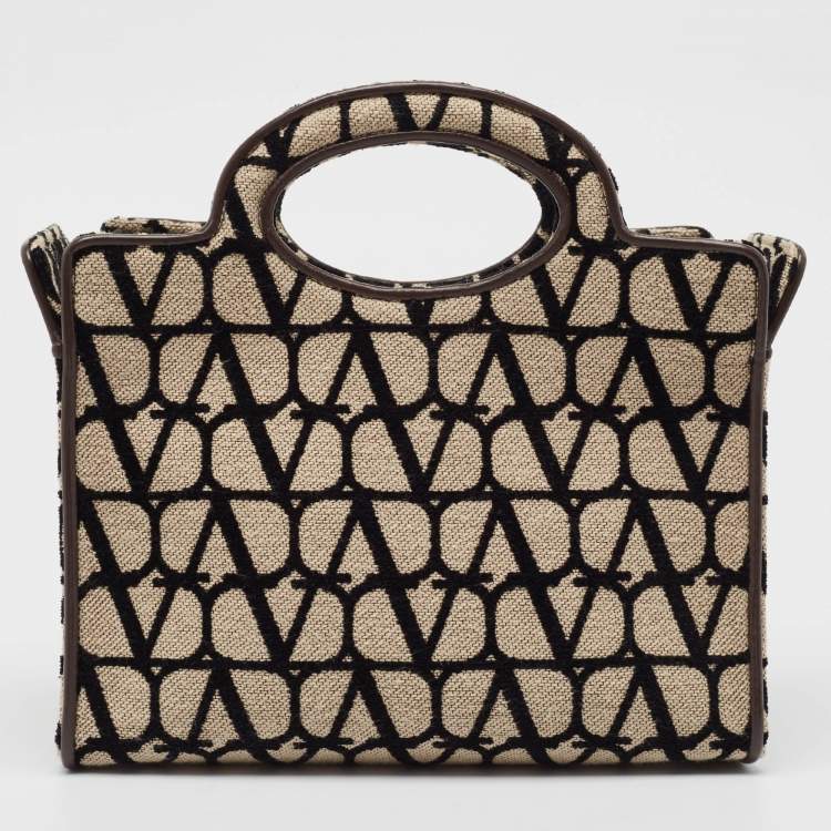 Pre Owned Valentino Black/Off White Iconographe Canvas and Leather Small Le Troisième Tote