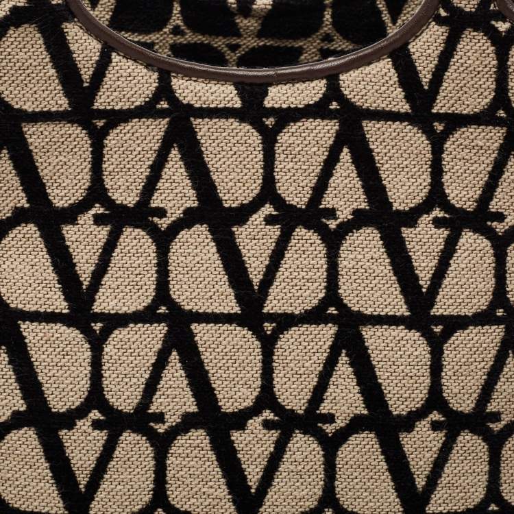 Pre Owned Valentino Black/Off White Iconographe Canvas and Leather Small Le Troisième Tote