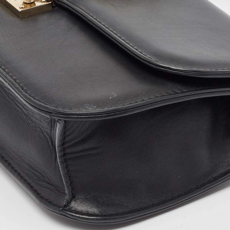 Pre Owned Valentino Black Leather Medium Rockstud Glam Lock Flap Bag