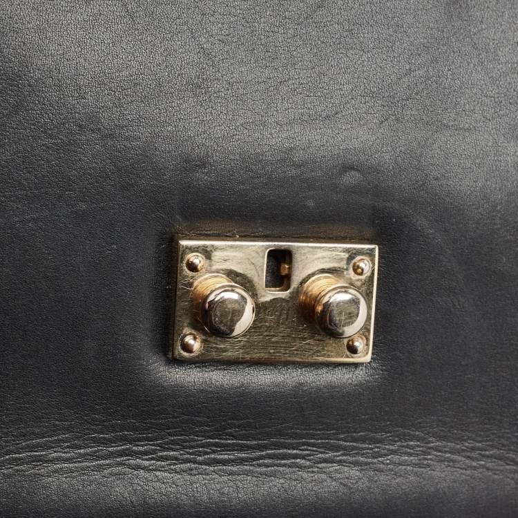 Pre Owned Valentino Black Leather Medium Rockstud Glam Lock Flap Bag