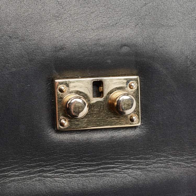 Pre Owned Valentino Black Leather Medium Rockstud Glam Lock Flap Bag