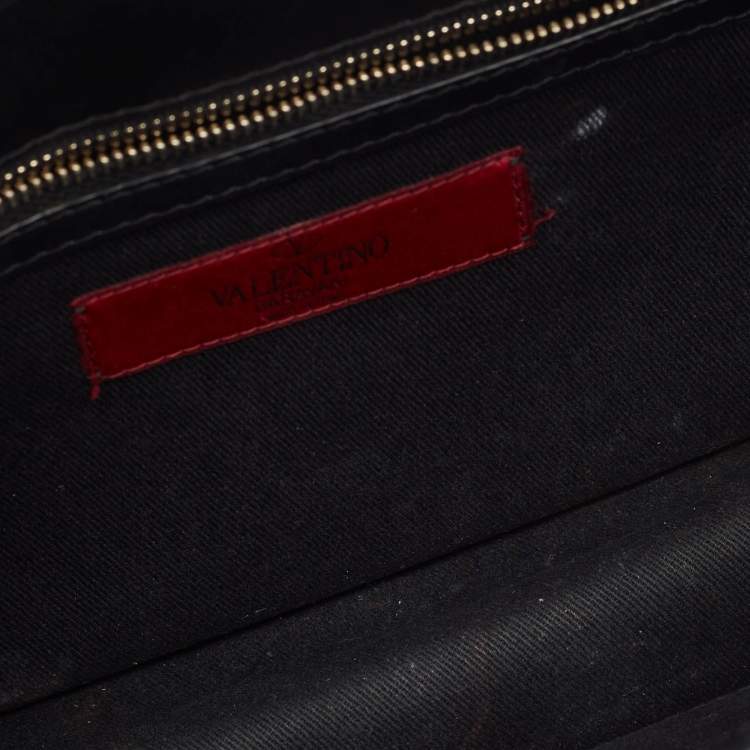 Pre Owned Valentino Black Leather Medium Rockstud Glam Lock Flap Bag