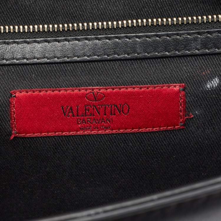 Pre Owned Valentino Black Leather Medium Rockstud Glam Lock Flap Bag