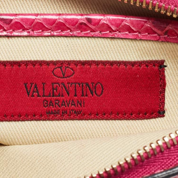 Pre Owned Valentino Pink Snakeskin Rockstud Wristlet Clutch