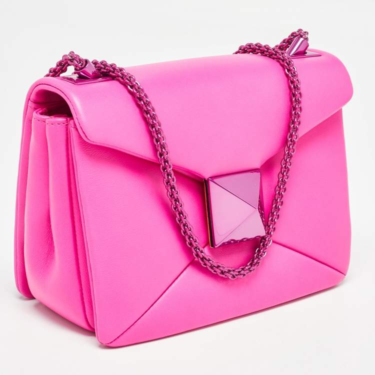 Pre Owned Valentino Pink Leather One Stud Chain Shoulder Bag