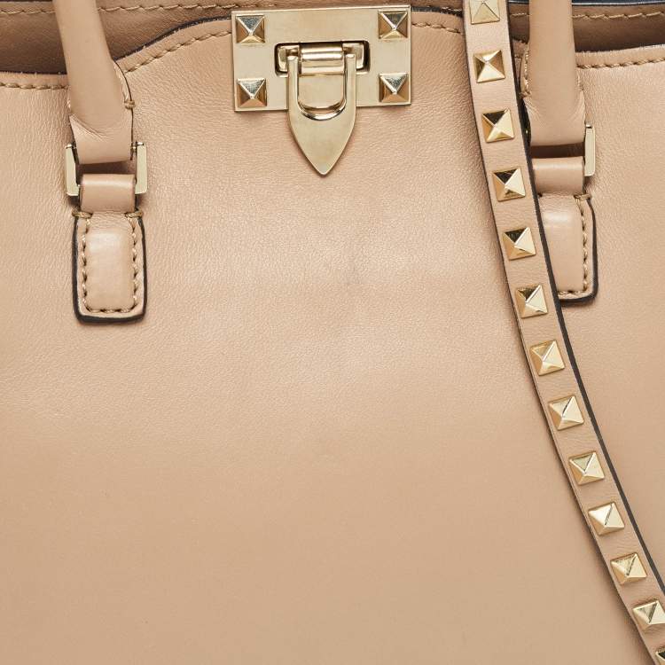 Pre Owned Valentino Beige Leather Rockstud Trapeze Tote