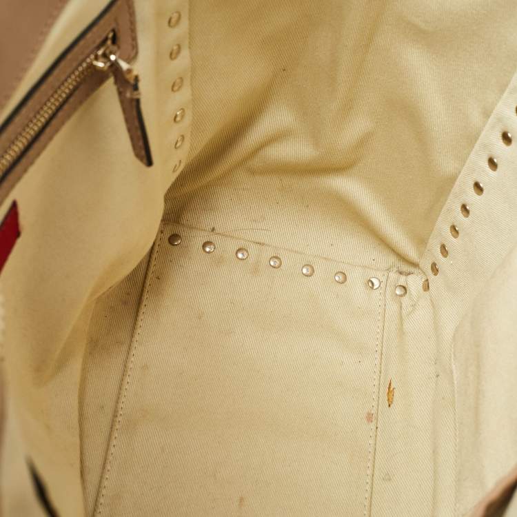 Pre Owned Valentino Beige Leather Rockstud Trapeze Tote