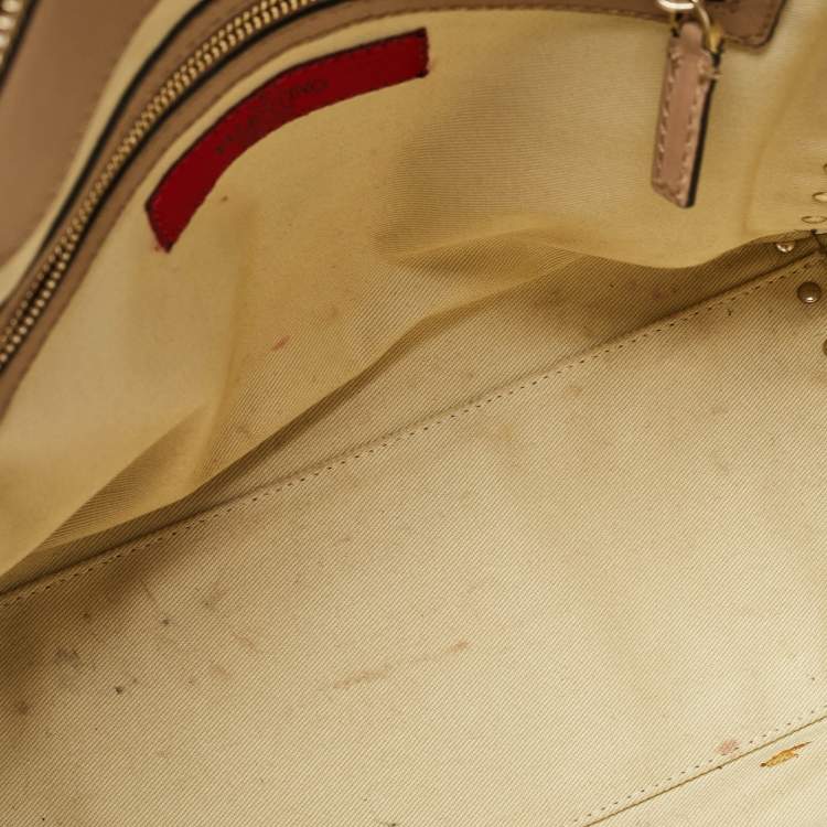 Pre Owned Valentino Beige Leather Rockstud Trapeze Tote