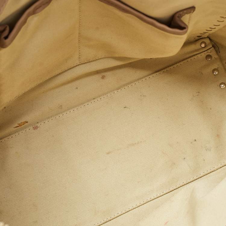 Pre Owned Valentino Beige Leather Rockstud Trapeze Tote