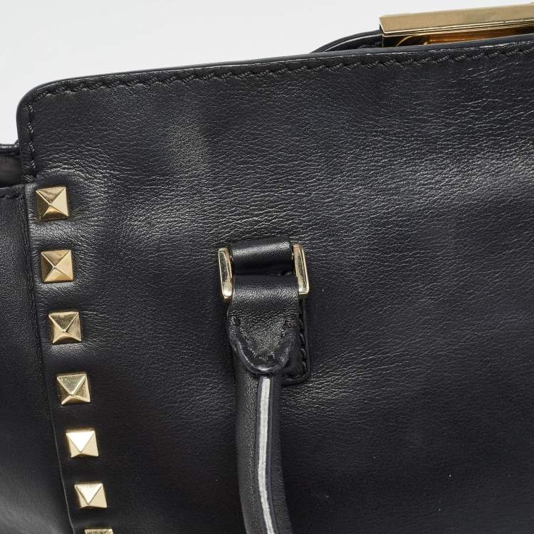 Pre Owned Valentino Black Leather Medium Rockstud Trapeze Tote