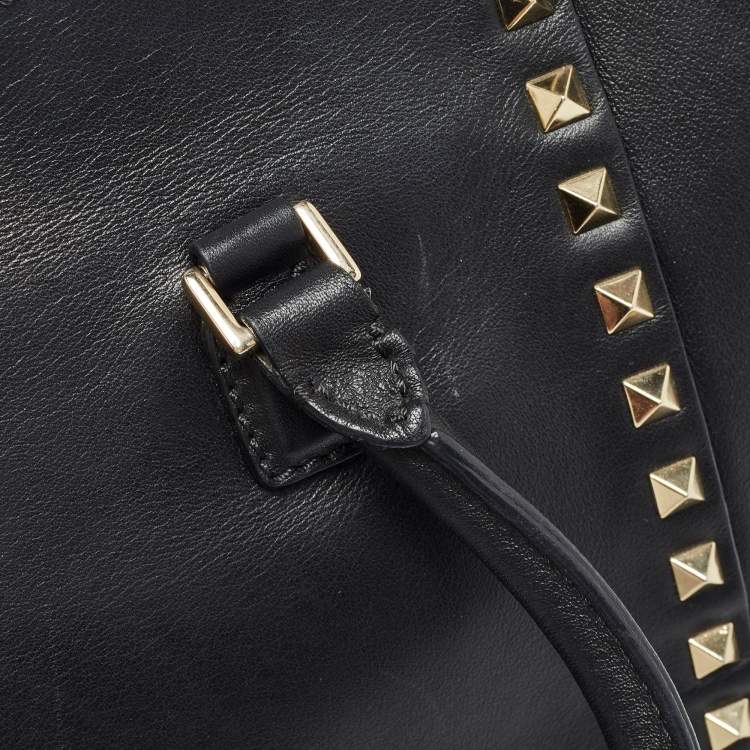 Pre Owned Valentino Black Leather Medium Rockstud Trapeze Tote