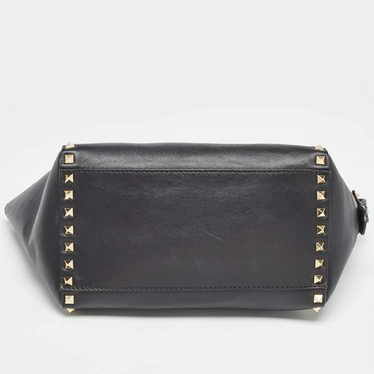 Pre Owned Valentino Black Leather Medium Rockstud Trapeze Tote