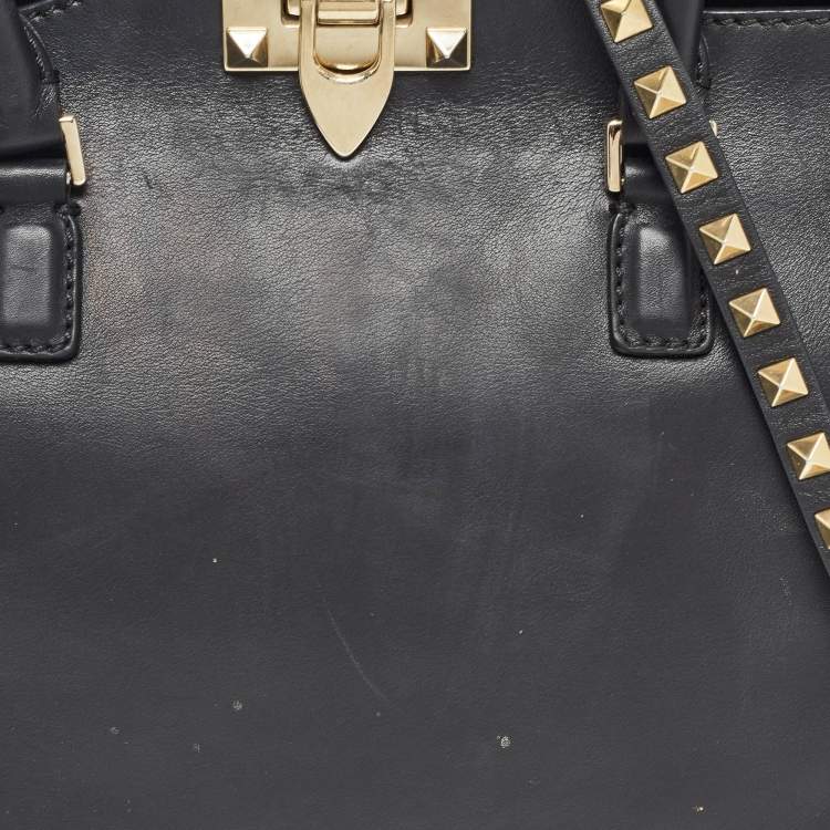 Pre Owned Valentino Black Leather Medium Rockstud Trapeze Tote