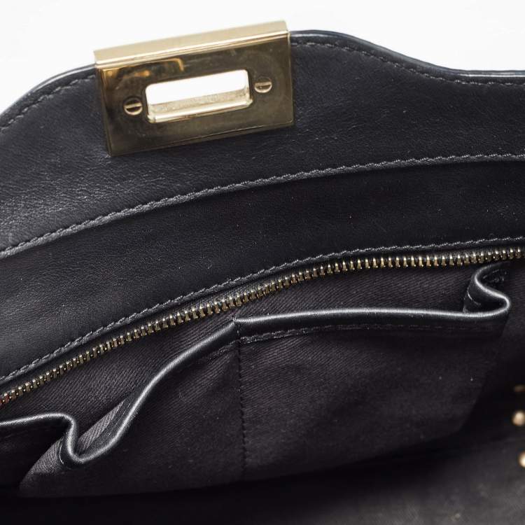 Pre Owned Valentino Black Leather Medium Rockstud Trapeze Tote
