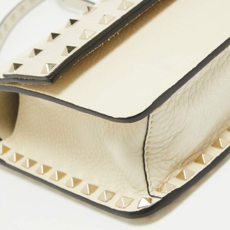 Pre Owned Valentino Off White Leather Rockstud Flap Crossbody Bag