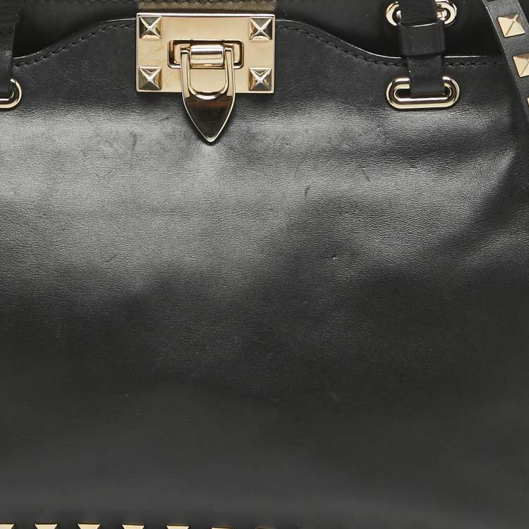 Pre Owned Valentino Black Leather Small Rockstud Trapeze Tote