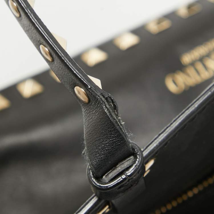 Pre Owned Valentino Black Leather Small Rockstud Trapeze Tote
