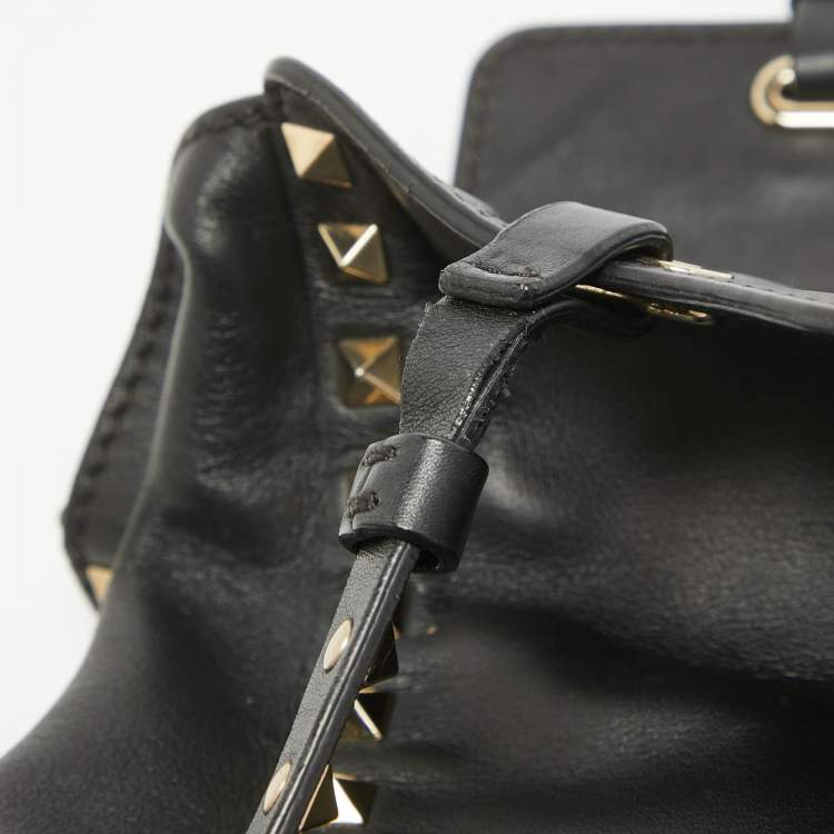 Pre Owned Valentino Black Leather Small Rockstud Trapeze Tote