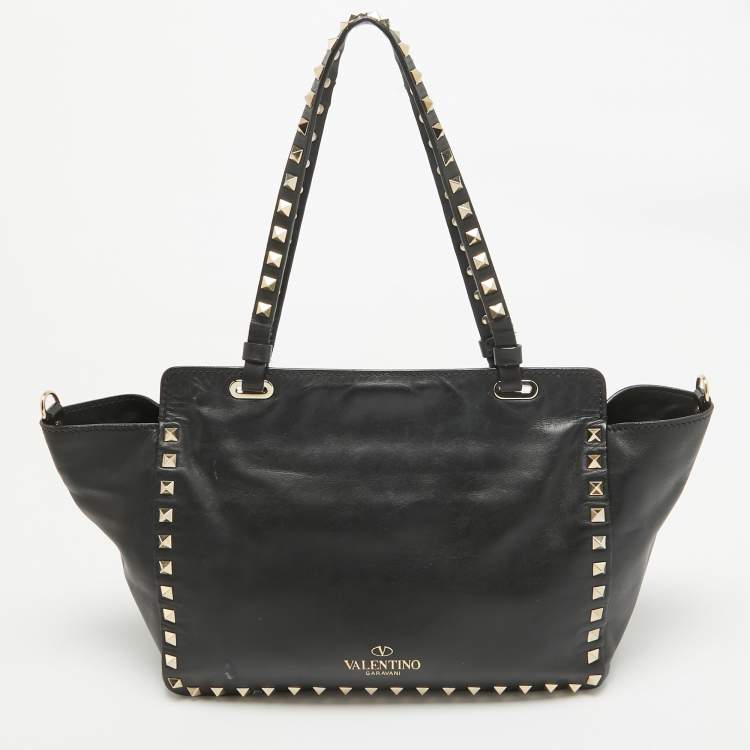 Pre Owned Valentino Black Leather Small Rockstud Trapeze Tote
