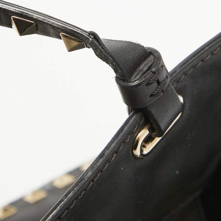 Pre Owned Valentino Black Leather Small Rockstud Trapeze Tote
