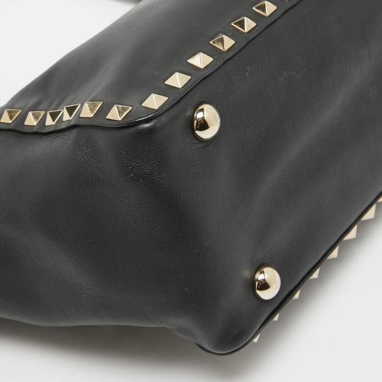 Pre Owned Valentino Black Leather Small Rockstud Trapeze Tote