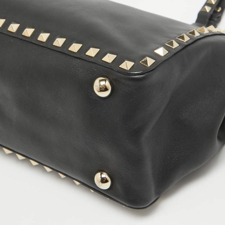 Pre Owned Valentino Black Leather Small Rockstud Trapeze Tote