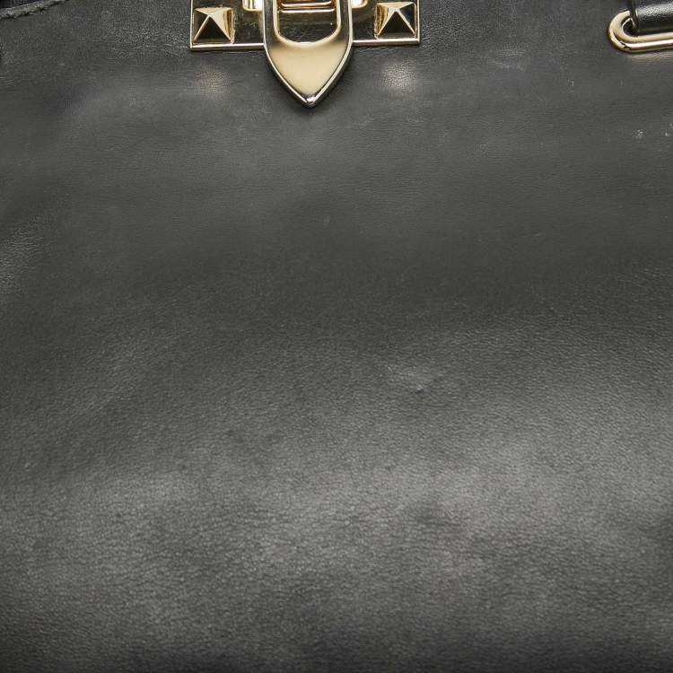 Pre Owned Valentino Black Leather Small Rockstud Trapeze Tote