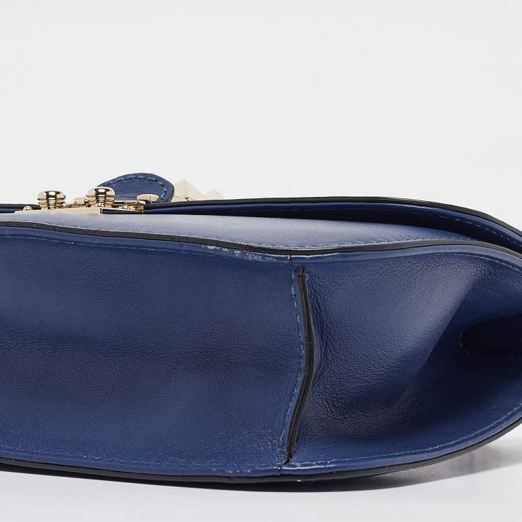Pre Owned Valentino Blue Leather Medium Rockstud Glam Lock Flap Bag