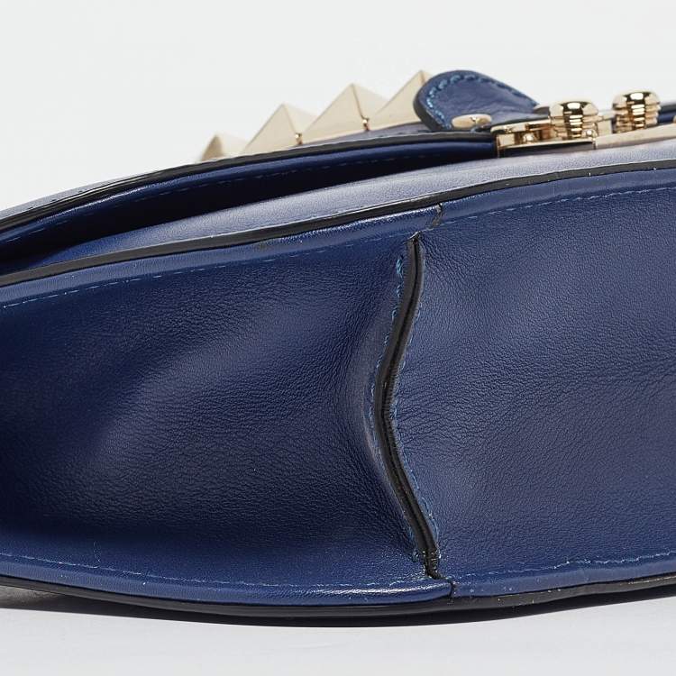 Pre Owned Valentino Blue Leather Medium Rockstud Glam Lock Flap Bag