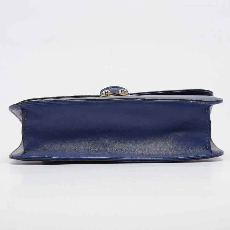 Pre Owned Valentino Blue Leather Medium Rockstud Glam Lock Flap Bag
