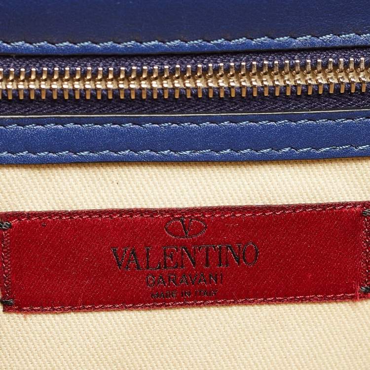 Pre Owned Valentino Blue Leather Medium Rockstud Glam Lock Flap Bag