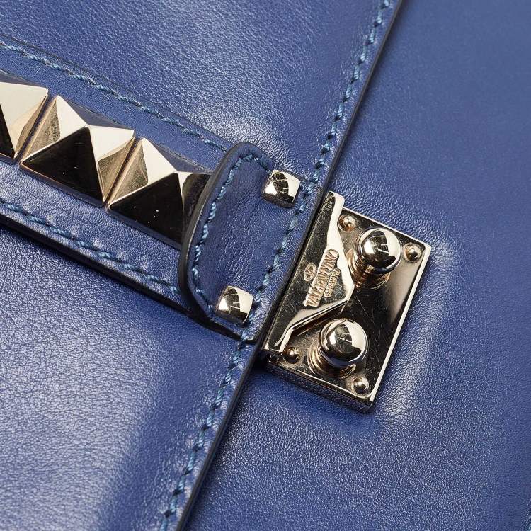 Pre Owned Valentino Blue Leather Medium Rockstud Glam Lock Flap Bag