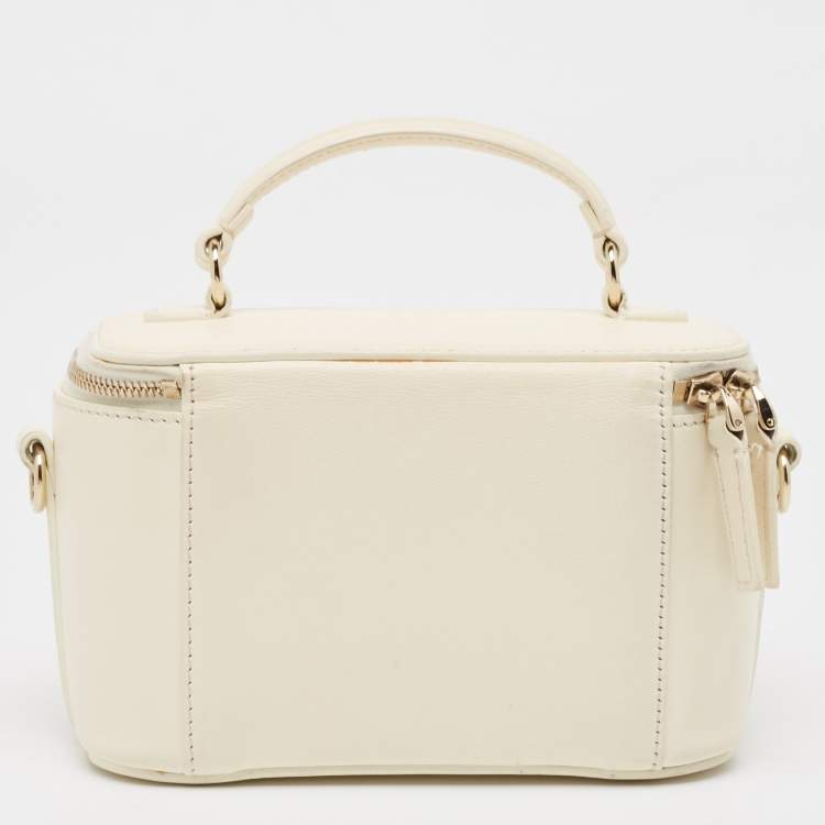 Pre Owned Valentino Off White Leather Locò Vanity Case Top Handle Bag
