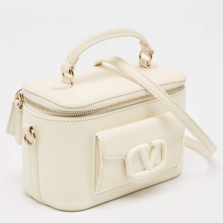 Pre Owned Valentino Off White Leather Locò Vanity Case Top Handle Bag