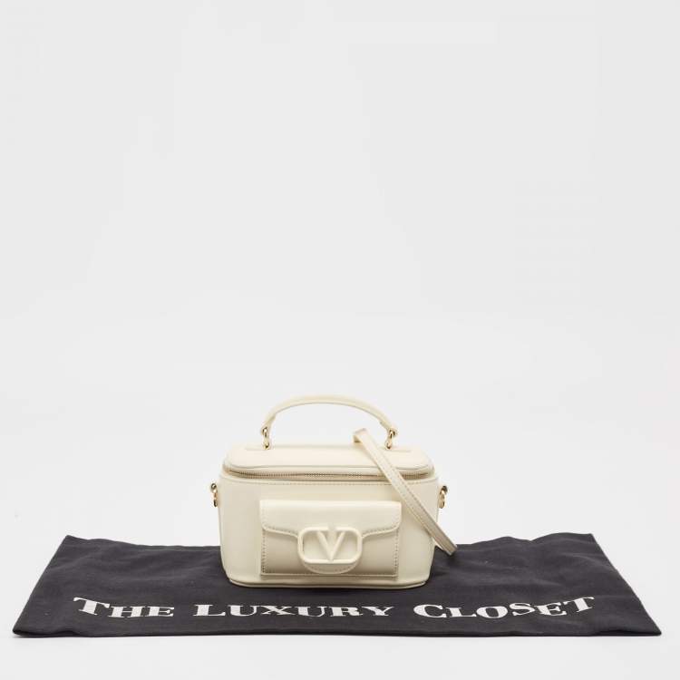Pre Owned Valentino Off White Leather Locò Vanity Case Top Handle Bag