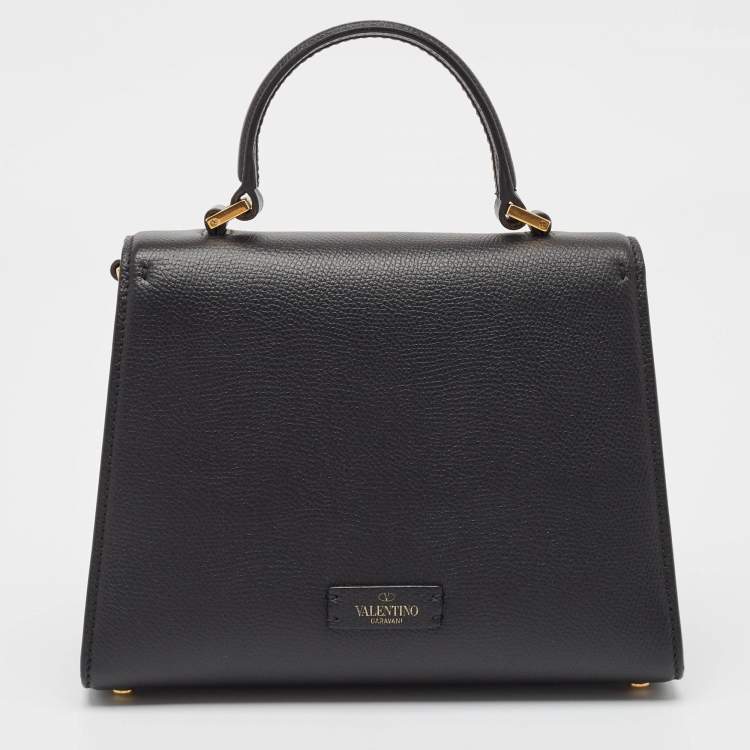 Pre Owned Valentino Black Leather Small VSling Top Handle Bag