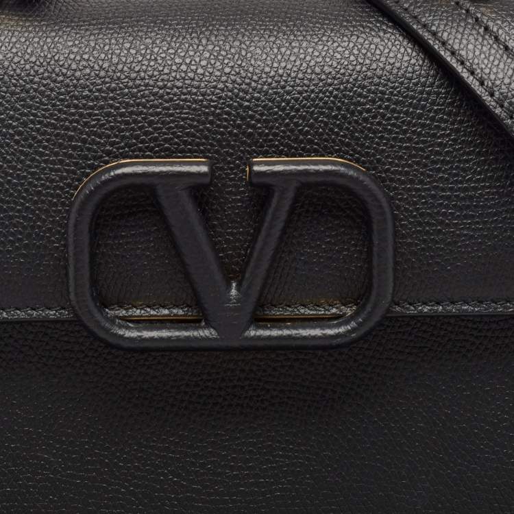 Pre Owned Valentino Black Leather Small VSling Top Handle Bag