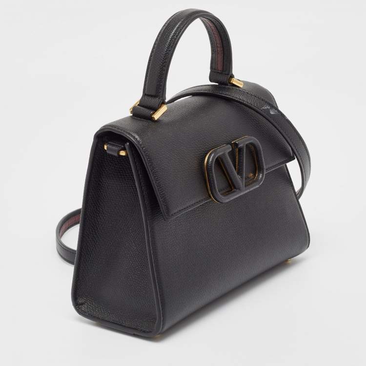 Pre Owned Valentino Black Leather Small VSling Top Handle Bag