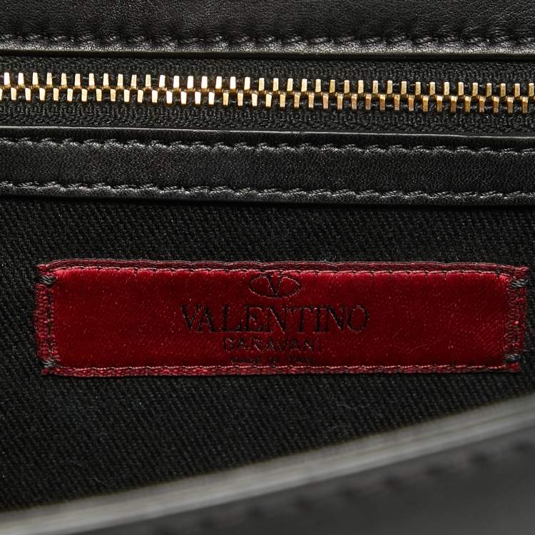 Pre Owned Valentino Black Leather Medium Rockstud Glam Lock Flap Bag