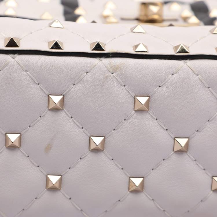 Pre Owned Valentino White Leather Medium Rockstud Spike VLTN Shoulder Bag